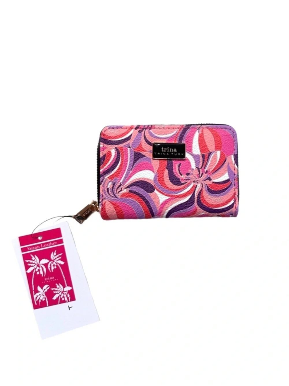 TRINA TURK ~ Multicolor Pink and Purple Swirl Wallet w/Silver-Toned Hardware